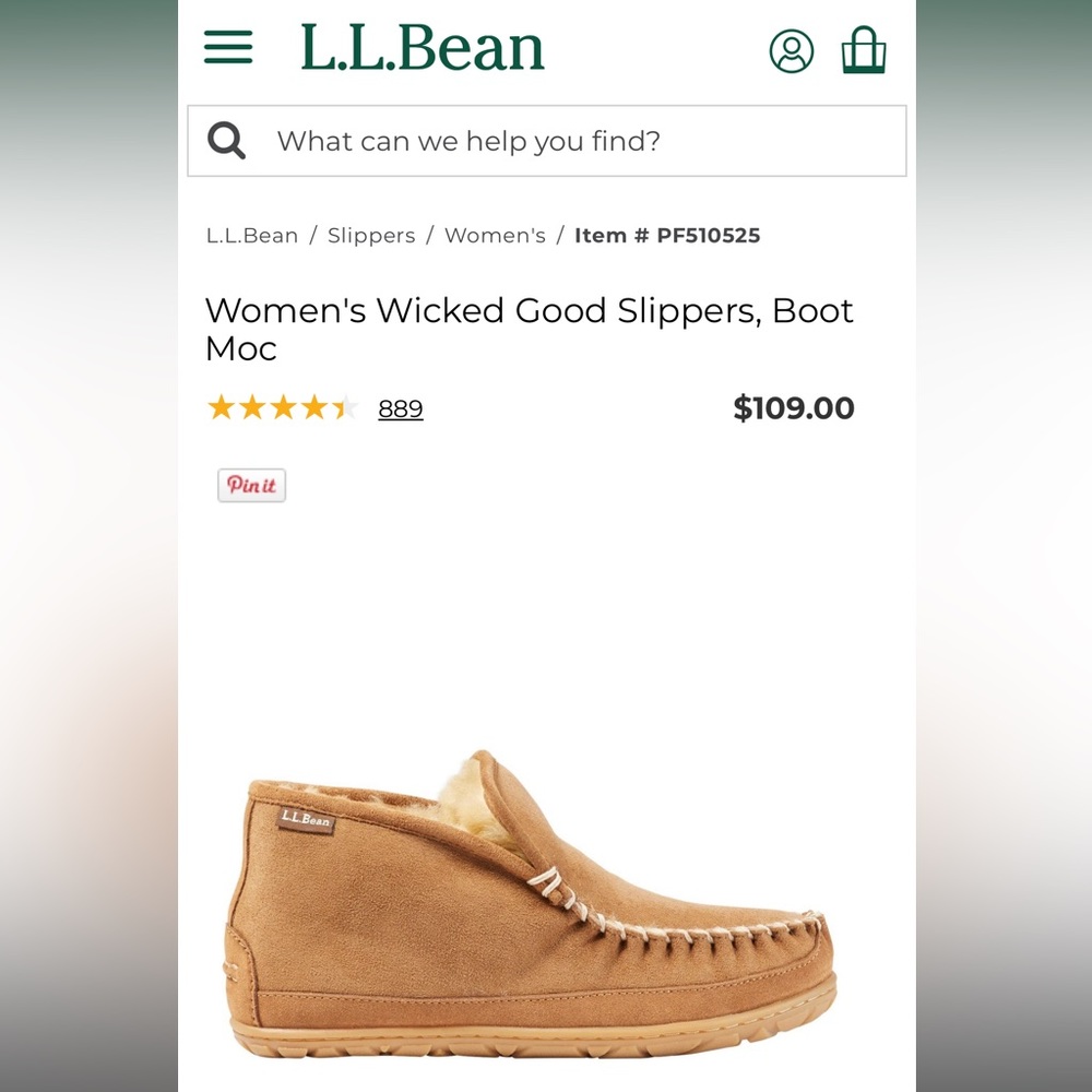 LL Bean Women’s Wicked Good Slippers, Boot Moc, Size 8